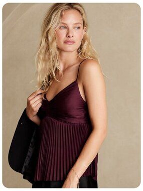 Banana Republic Burgundy Dark Cherry Pleated Cross-Back Cami sz S